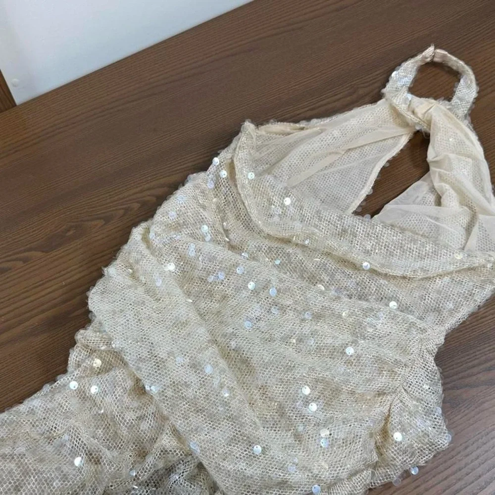 For Love & Lemons Sydney Sequin Maxi Dress Backless Halter Gown - Picture 6 of 12